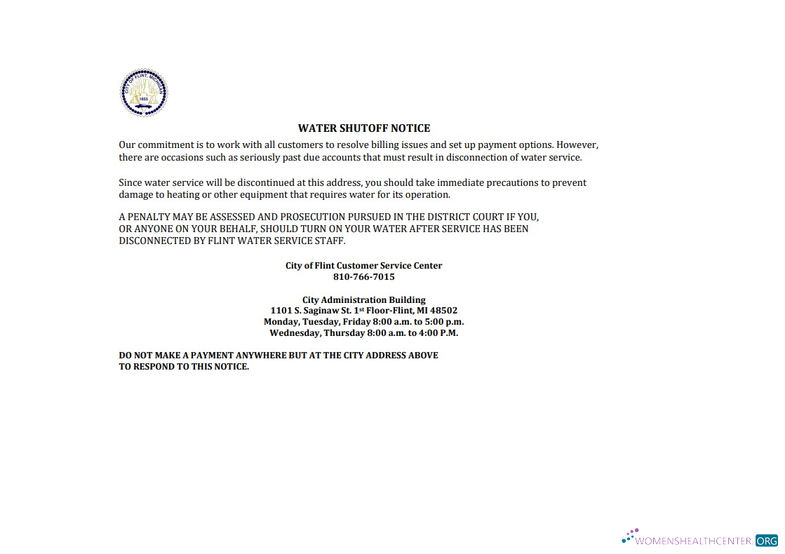 download USA City of Flint Michigan water utility bill shutoff notice, Word and PDF template, version 3 PDF template